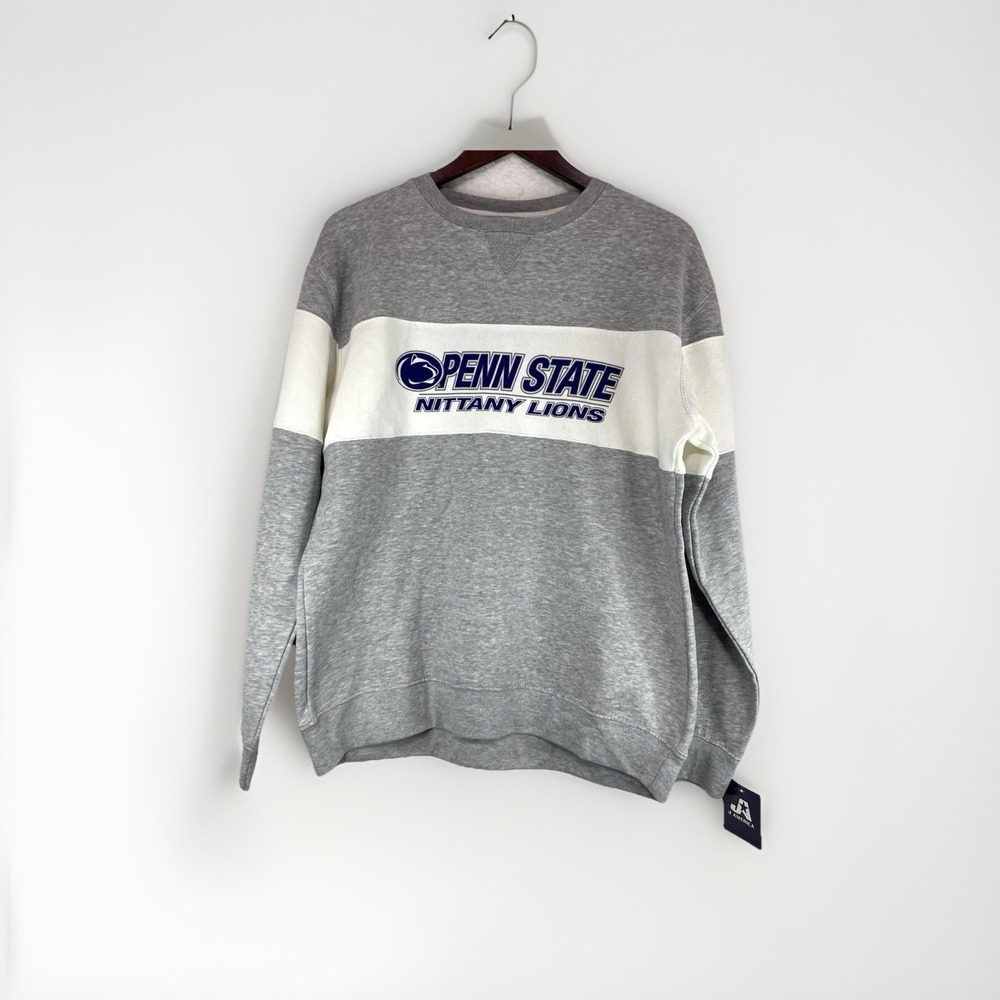 J America Penn State Nittany Lions Crewneck Sweatshirt Grey White Mens Large NEW